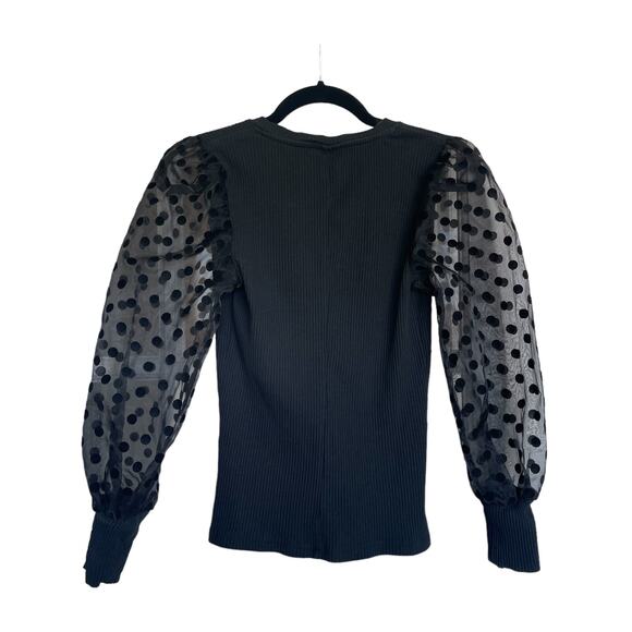 Who What Wear Women’s Black Polka Dot Balloon Sleeve Top Size Small - Picture 2 of 3